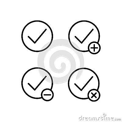 check, plus, check, minus sign icons. Element of outline button icons. Thin line icon for website design and development, app Stock Photo