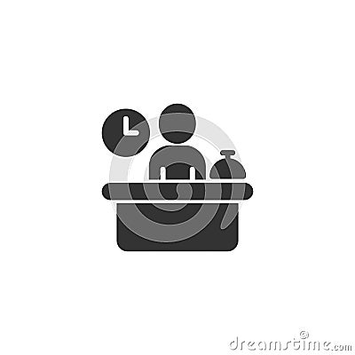 Check in reception icon in flat style. Booking service vector illustration on white isolated background. Hotel reservation Vector Illustration