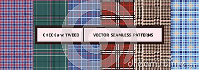 Check and tweed seamless patterns set. High quality precise seamless patterns Vector Illustration