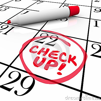Check-Up Words Calendar Reminder Appointment Exam Schedule Stock Photo