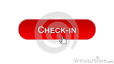 Check-in web interface button clicked with mouse cursor, red color, airport Stock Photo