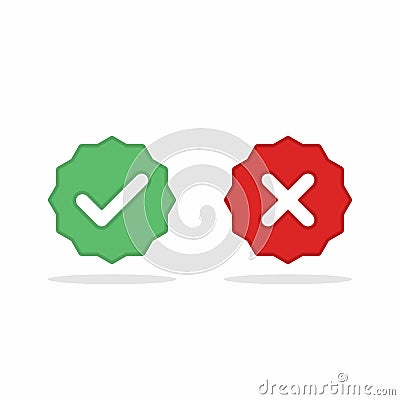 Check and wrong marks, Tick and cross marks, Accepted/Rejected, Approved/Disapproved, Yes/No, Right/Wrong, Green/Red, Correct/ Vector Illustration