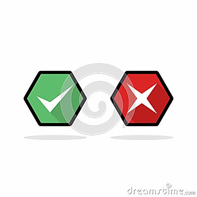 Check and wrong marks, Tick and cross marks, Accepted Rejected, Approved Disapproved, Yes No, Right Wrong, Green Red, Correct Vector Illustration