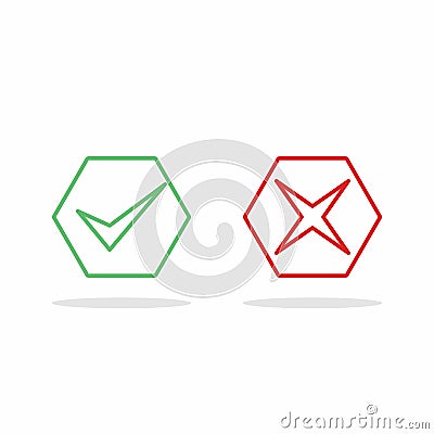 Check and wrong marks, Tick and cross marks, Accepted Rejected, Approved Disapproved, Yes No, Right Wrong, Green Red, Correct Vector Illustration