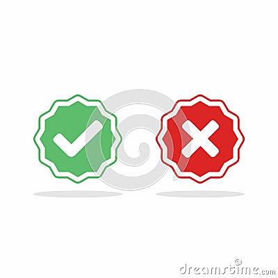 Check and wrong marks, Tick and cross marks, Accepted Rejected, Approved Disapproved, Yes No, Right Wrong, Green Red, Correct Vector Illustration
