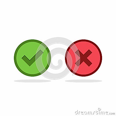 Check and wrong marks, Tick and cross marks, Accepted Rejected, Approved Disapproved, Yes No, Right Wrong, Green Red, Correct Vector Illustration