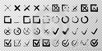 Checkbox. Check signs V X. Chalk and brush checkmarks set. Vector set Vector Illustration