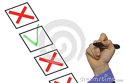 Checkbox with crosses and ticks isolated on white Stock Photo