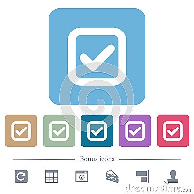 Checkbox flat icons on color rounded square backgrounds Vector Illustration