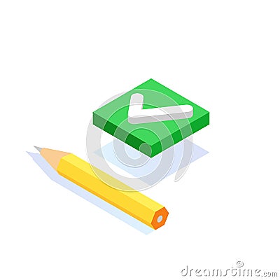 Checkbox isometric. Checkmark or tick notification. Vector Illustration