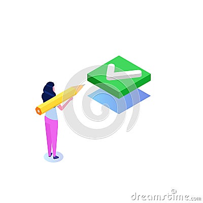 Checkbox isometric. Checkmark or tick notification. Vector Illustration