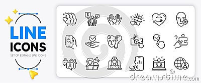 Checkbox, Teamwork and Approved line icons. For web app. Vector Vector Illustration