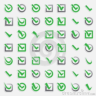 Checkbox vote marks icons set. Check vote sign choice yes symbol. Correct design right agreement voting form. Button Stock Photo