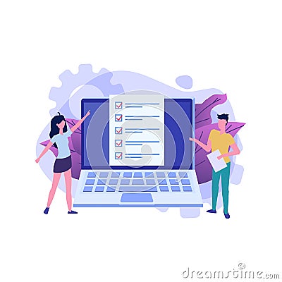 Checkboxes on computer screen. Online exam, internet quiz concept. Vector Illustration