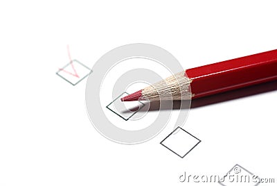 Check list application fill customer survey marker test checklist checking mark box red tick marketing market research sales Stock Photo