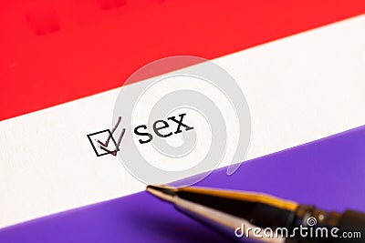Checked checkbox with word sex. questionnaire concept Stock Photo