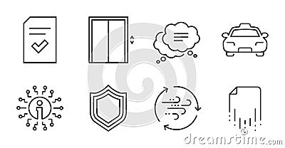 Checked file, Wind energy and Recovery file icons set. Info, Text message and Taxi signs. Vector Vector Illustration