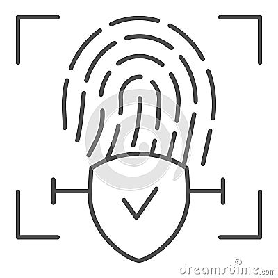 Checked fingerprint thin line icon. Finger identification approved vector illustration isolated on white. Check with Vector Illustration