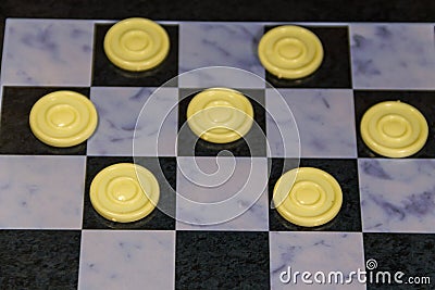 Checkerboard with checkers. Game concept. Board game Stock Photo