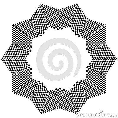 Checkered circular element. Abstract monochrome graphic with squared, checkered pattern. Vector Illustration