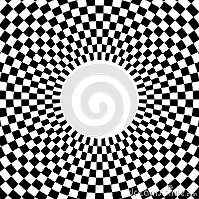 Checkered circular element. Abstract monochrome graphic with squared, checkered pattern. Vector Illustration