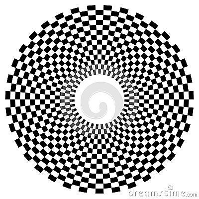 Checkered circular element. Abstract monochrome graphic with squared, checkered pattern. Vector Illustration