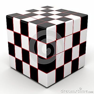 Checkered cube hovering on a pristine white background, Ai Generated Stock Photo