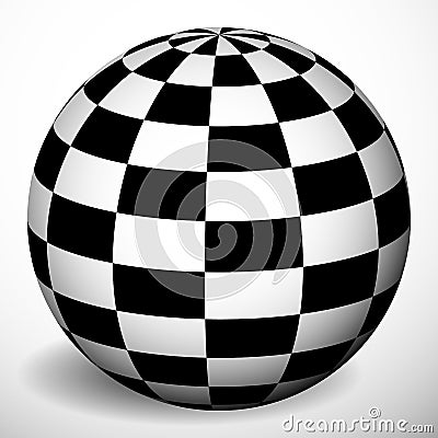 Checkered 3d sphere with shading and shadow. Orb, ball with squa Vector Illustration