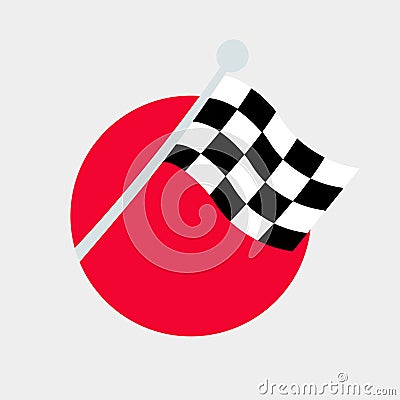 Checkered Finish Flag in a red circle. Racing competitions, motorcycle racing. Waving black and white flag. Victory Vector Illustration