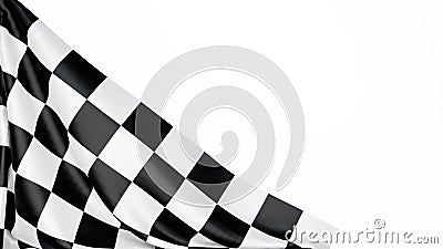 Checkered finish flag on white background. Space for text. 3d render illustration Cartoon Illustration