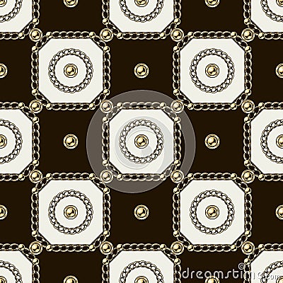 Checkered jewelry pattern with chains, beads Vector Illustration