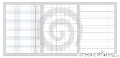 Checkered and lined notebook page. Seamless pattern of blank checkered and line pages Vector Illustration