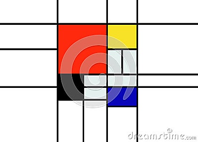 Checkered Piet Mondrian style emulation. The Netherlands art history and Holland painter. Colorful Dutch mosaic or checker line Vector Illustration