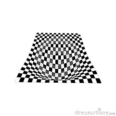 Checkered plane distortion in perspective. Warped tile floor. Curvatured checkerboard texture. Convex board with squared Vector Illustration
