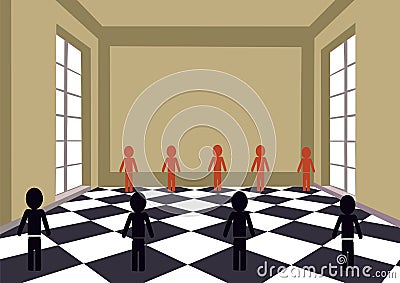 Checkered room with black and red Vector Illustration