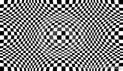 Checkered seamless pattern with optical illusion of spherical volume, black and white geometric abstract background, chess board Vector Illustration