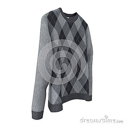 Checkered Sweater on white background. 3D illustration, Clipping Path Cartoon Illustration