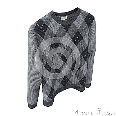 Checkered Sweater on white background. 3D illustration, Clipping Path Cartoon Illustration