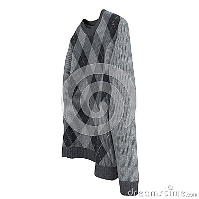 Checkered Sweater on white background. 3D illustration, Clipping Path Cartoon Illustration