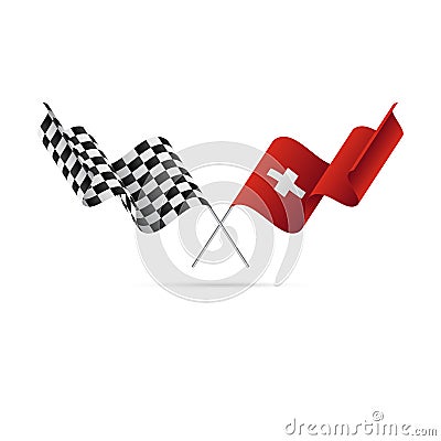Checkered and Switzerland flags. Vector illustration. Stock Photo