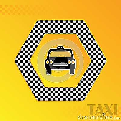 Checkered taxi background with cab silhouette in center Vector Illustration