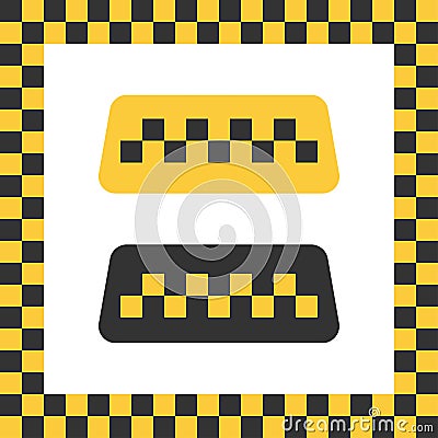 Checkered taxi icon. Isolated cab vehicle symbol. Yellow taxi car service with colored square as background. Vector EPS 10 Vector Illustration