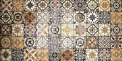 Checkered traditional European ceramic mosaic tile background pattern Stock Photo