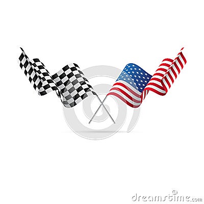 Checkered and USA flags. Vector illustration. Stock Photo