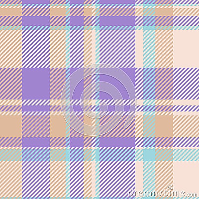 Checkered vector check fabric, selection plaid background texture. Realistic seamless tartan pattern textile in light and violet Vector Illustration