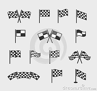 Checkered vector flags. Racing waving finish and start line flag set isolated on white background Vector Illustration