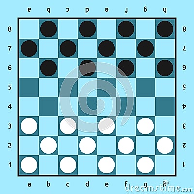 Checkers game, blue board Vector Illustration