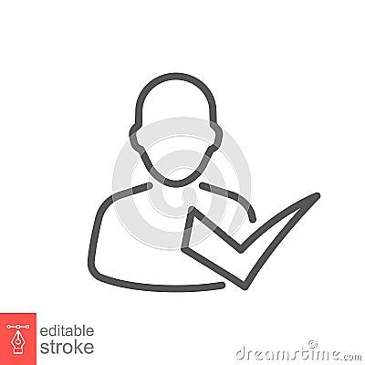 Checking attendance line icon. Valid checkmark Verification person Accepted man Vector Illustration