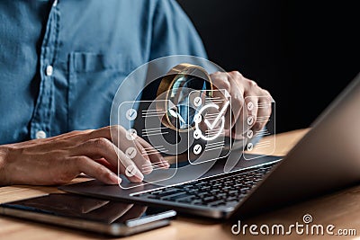 Checking Document with ai artificial intelligence process technology processor to planning business information data, tech, Stock Photo