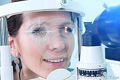 Checking eyesight in a clinic of the future Stock Photo